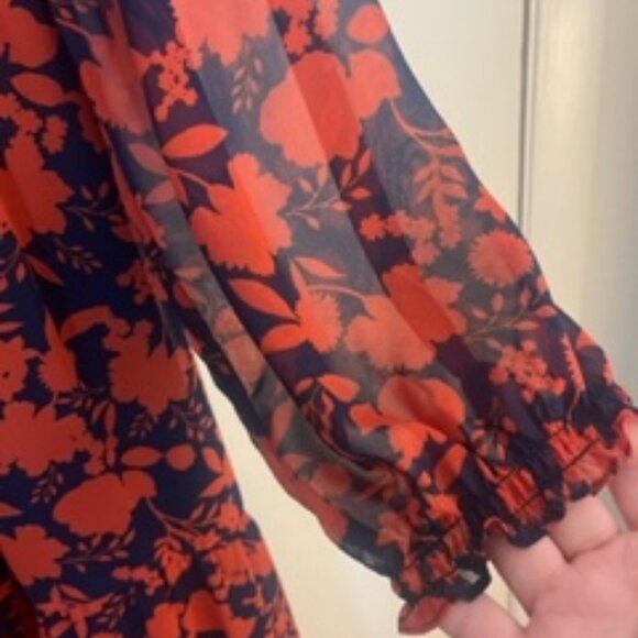 Julia Jordan Red and Dark Blue Chiffon Midi Dress - Picture 6 of 8